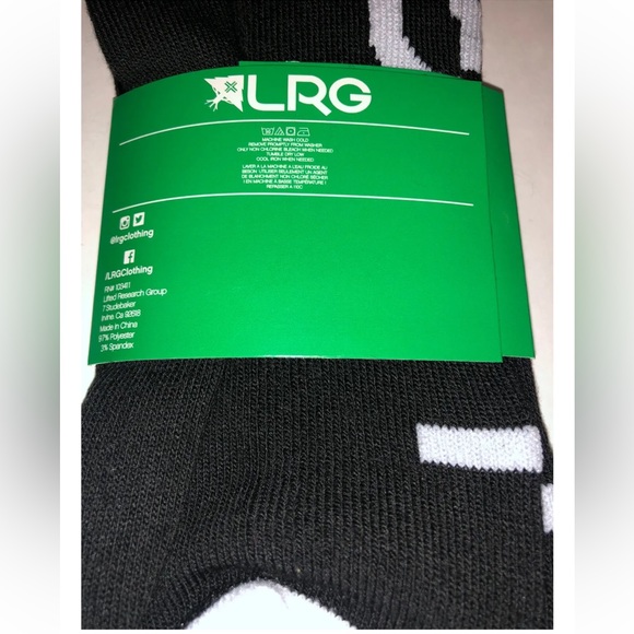 LRG Lifted Research Group Crew Socks 1 Pair Men 6.5-12 Black w White Tree & Logo - Picture 5 of 9